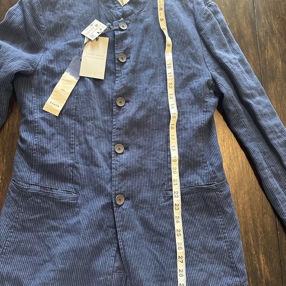 New With Tags, Zara Jacket Linen Blue Striped Mandarin Collar Blazer - Picture 7 of 10